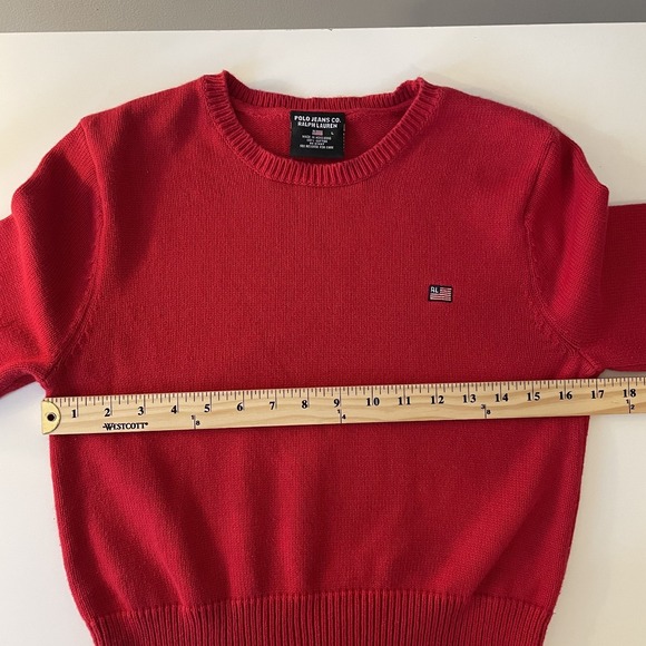 VTG Polo Ralph Lauren Kids Sz L Knit Crew Pullover Red USA Flag Logo 100% Cotton - Picture 7 of 8